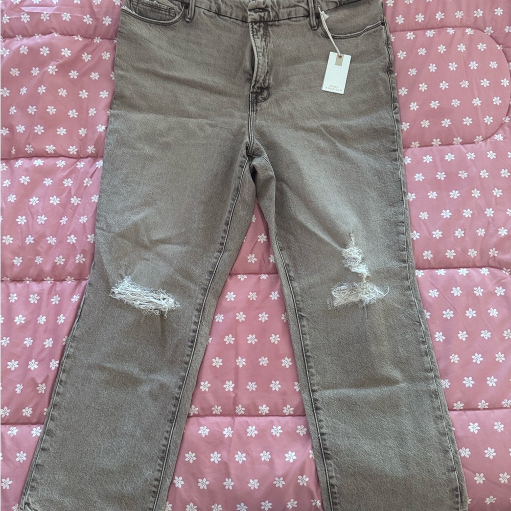 Good American Straight Leg Jeans in Distressed Gray NWT
